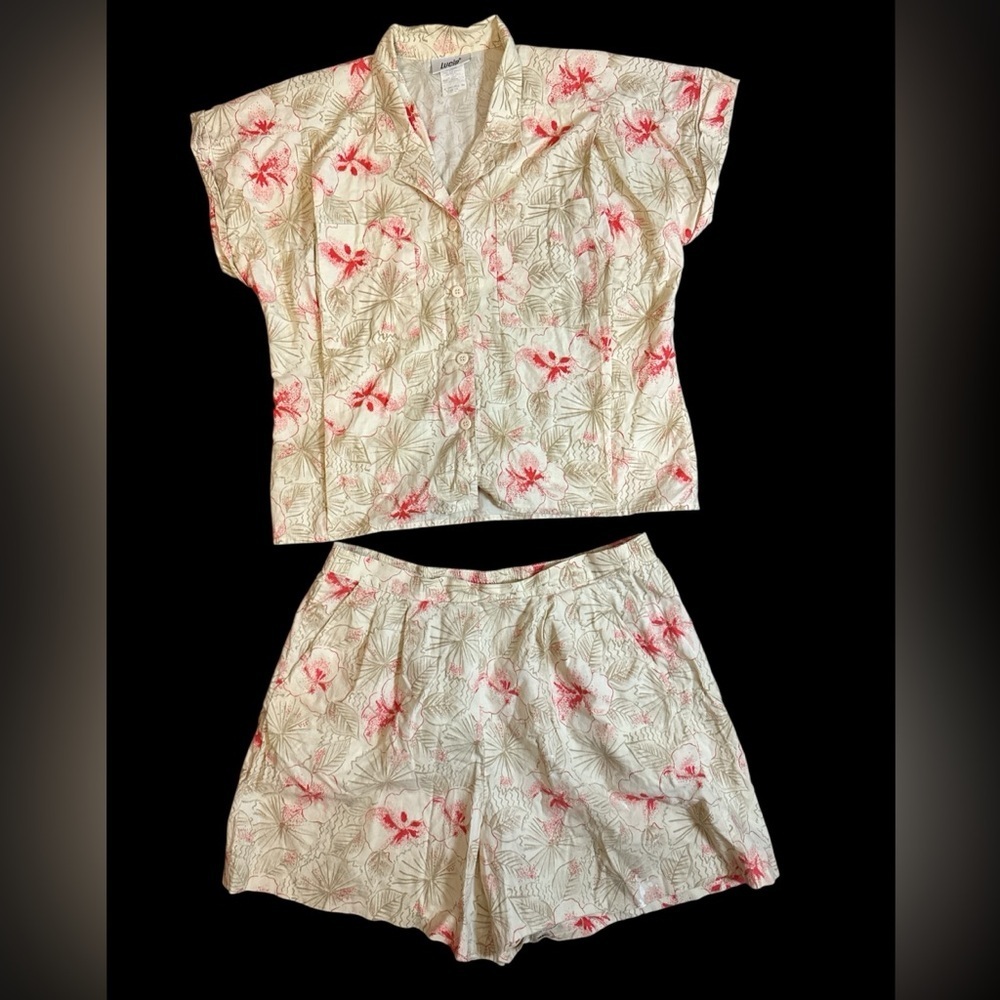 Vintage Lucia Floral 2 Piece Set Cotton Size 12 Made in USA